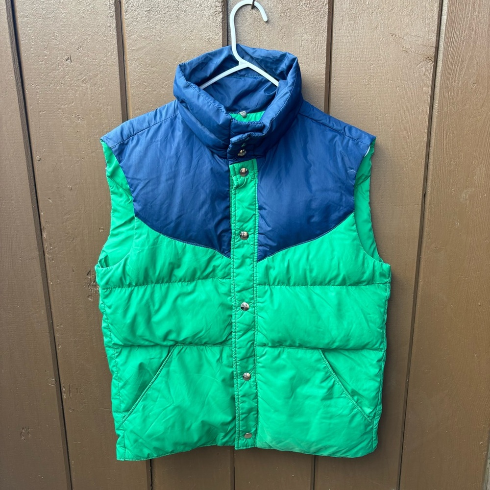 vintage 80s TEMPCO GREEN CHEVRON DOWN FILL SNAP UP WINTER PUFFY SKI VEST M